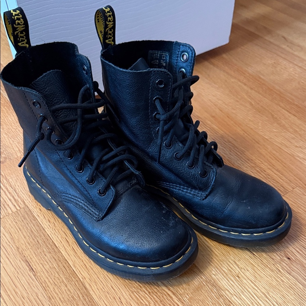 Dr. Martens Black Lace-Up Boots with Yellow Stitching